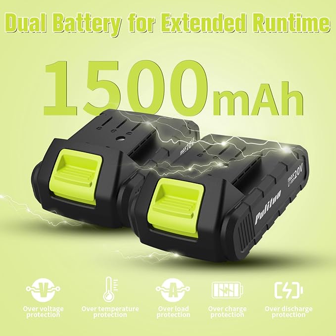 PULITUO'S 20V Cordless Drill/Driver, Electric Screwdriver - 2 Batteries, 30Nm, 21+1 Torque, 2 Speed, Keyless 3/8" Chase Drill with LED Light, Kit for Home (Green)