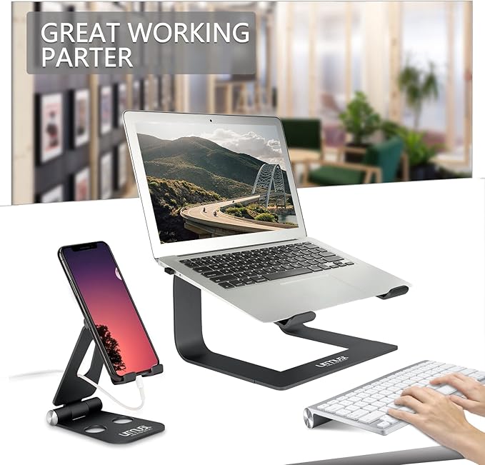 Urmust Laptop Stand - Aluminum Computer Riser Holder for Laptops 11-15.6" (Black) - Compatible with MacBook, Dell, HP, Lenovo, Samsung, Alienware