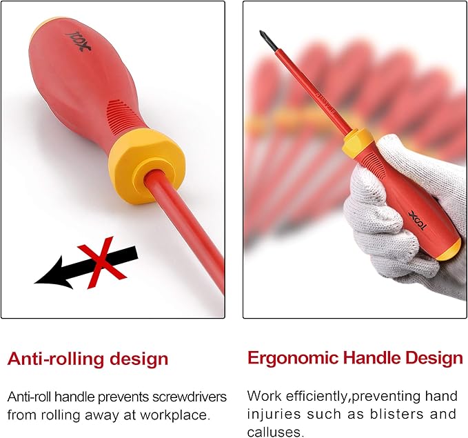 XOOL 1000V Insulated Electrician Screwdriver Set, 8-Piece with Magnetic Tips, Non-Slip Handle, Slotted & Phillips, Chrome Vanadium Steel, VDE & GS Certified for Safe Electrical Work
