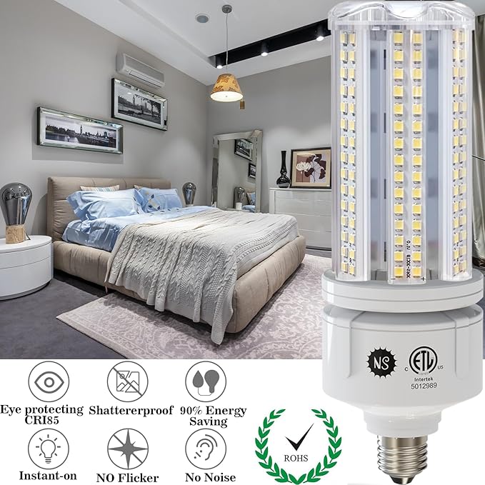 NS LED Corn Light Bulbs, 60W 7530 Lumens, 6000K Cool White, E26 Base, 2-Pack