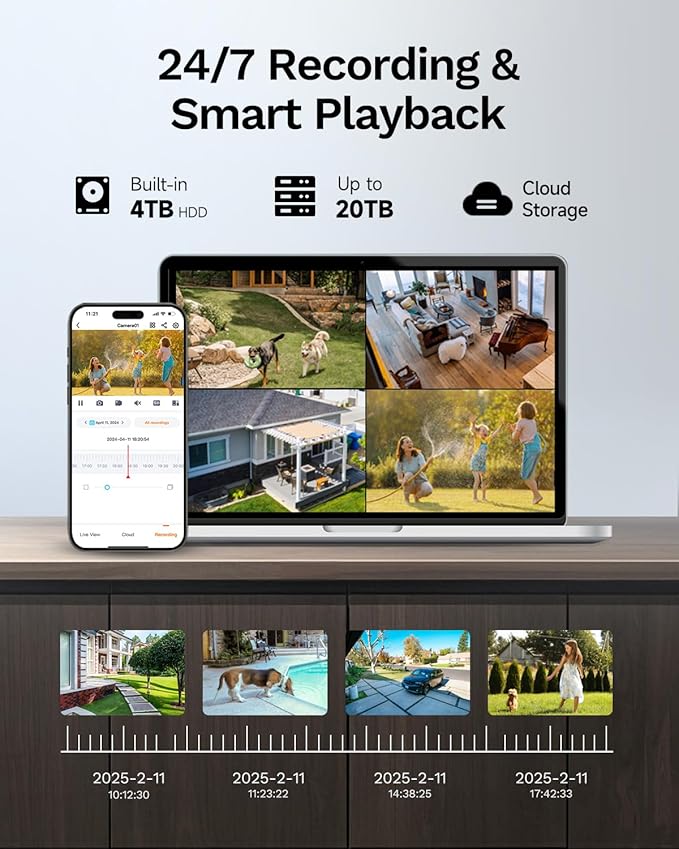 LongPlus 4K Security Camera System, 12MP H.265+ PoE Home Security Camera System, Person Vehicle Pet Detection, Spotlight Color Night Vision, 16CH NVR 4TB HDD, LP8MEF8B1