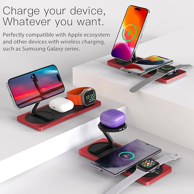 3-in-1 Charging Station for Apple Devices: Used for iPhone and Watch Charging Station with Magsafe Charger Stand, Wireless Charger for iPhone16/15/14/13/12, Apple Watch 1-9/Ultra, AirPods 3 Pro