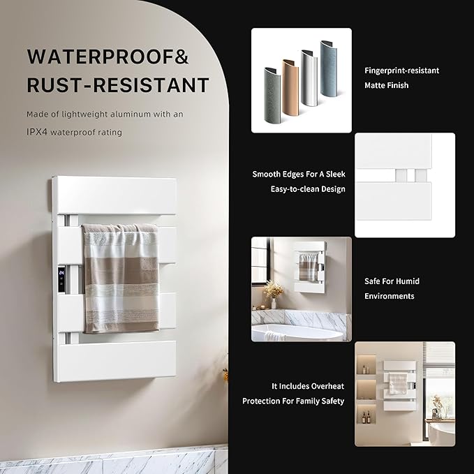 Electric Heated Towel Warmer Rack - Wall-Mounted with Timer & Temperature Control, Plug-in/Hardwired, Fast Heating, Smart Touch Panel