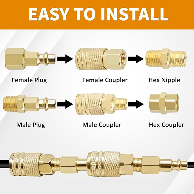Air Coupler & Plug Kit,62 Pcs 1/4" NPT Air Tool Fittings Set,Quick Connect Air Hose Fittings Air Compressor Accessories