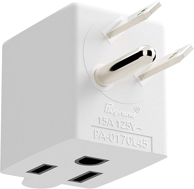 90 Degree Adaptor Left Angled Angle USA 3-Prong Male-Female Adapter,90 Degree Angled USA Male Female Power Adapter, 5-15P to 5-15R Direction Changer Space Save Adapter White PA-0170L45W
