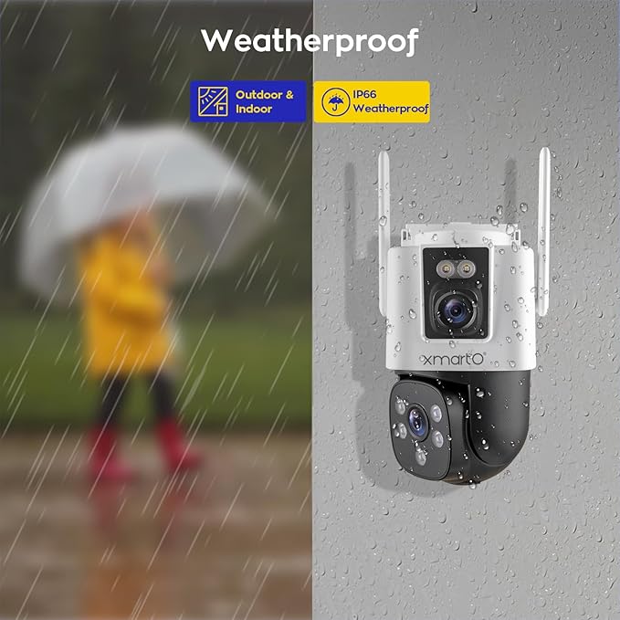 xmartO [WiFi 6 Dual-Lens Camera] 2-in-1 QHD WiFi Home Security Camera with AI Tracking, Pan Tilt Zoom, 5G/ 2.4G Dual Band, Bluetooth Easy Setup (Add-on CAM to NVR, Also Works Standalone)