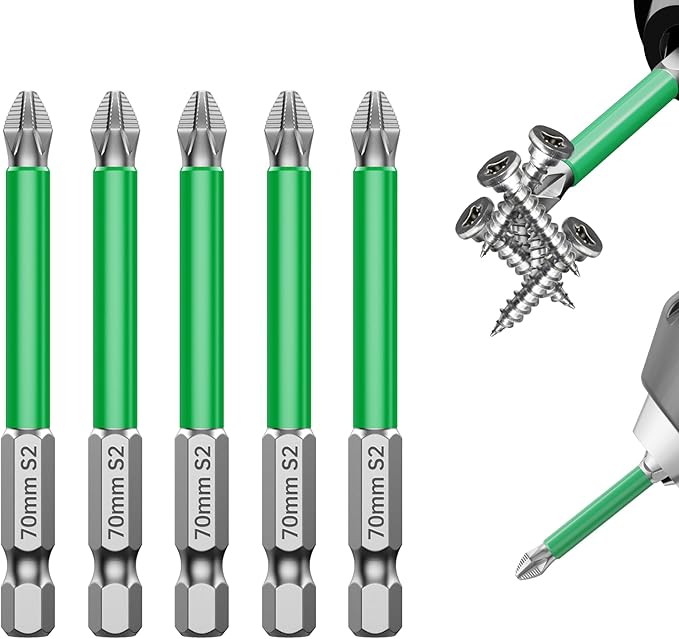 HUHAO 5Pcs High Magnetic Screwdriver Bit Set,S2 Alloy Steel Anti-Slip Drill Bit,1/4 Inch Hex Shank,Phillips Impact Screwdriver Bits Sets Waterproof Impact Batch Head for Electric Hand Tool,70mm