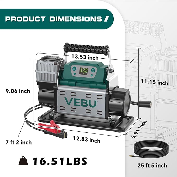 ‌RV Air Compressor 12V Tire Inflator, 150PSI with Auto Shut-off, Digital Display & Preset, 5.65CFM Fast Inflation for Off-road Vehicles, Trucks, SUVs, RVs, ATVs, Corded Electric