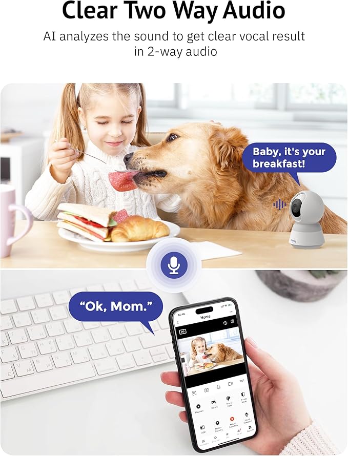 Hugolog 4K 8MP Indoor Pan/Tilt Security Camera with Auto-Focus,Ideal for Baby Monitor/Pet Camera/Home Security,Starlight Color Night Vision,Human/Pet AI,Noise Reduction,US Cloud,Works with Alexa