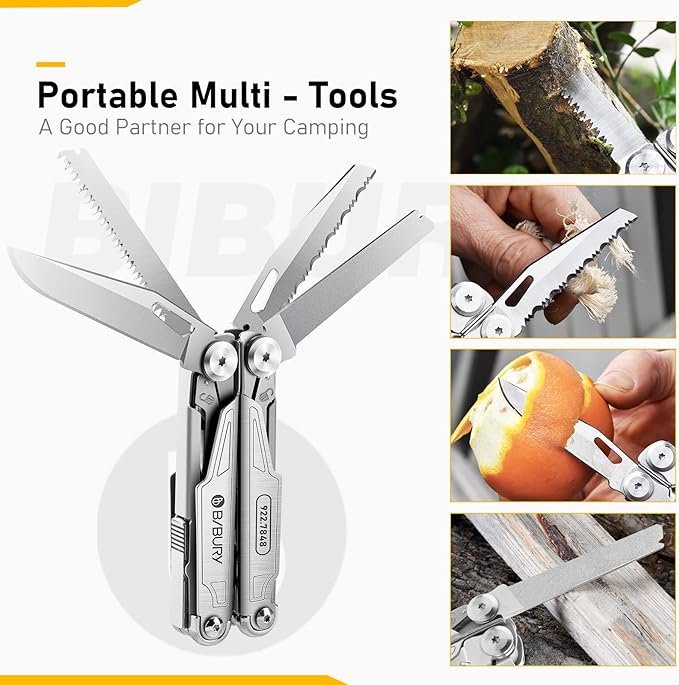 BIBURY Multitool BI2038A, 19-in-1 Stainless Steel Multi Tool with Fold-able Pliers, Screwdriver Sleeve, Scissors, Pocket Knife, Nylon Sheath, Muti-tool for Camping Survival Hiking Hunting Repairing