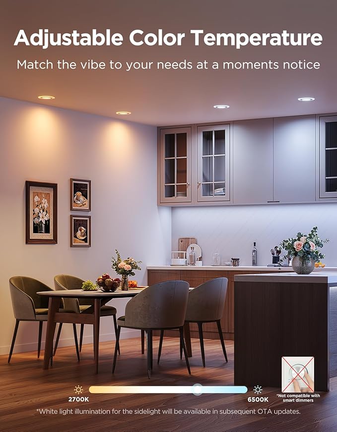 Govee Smart Recessed Lighting 6 Inch, Matter RGBIC LED Recessed Light Work with Alexa, Google Assistant, Dimmable 1100LM Canless Downlight with Junction Box for Living Room, Bedroom, Kitchen 4 Pack