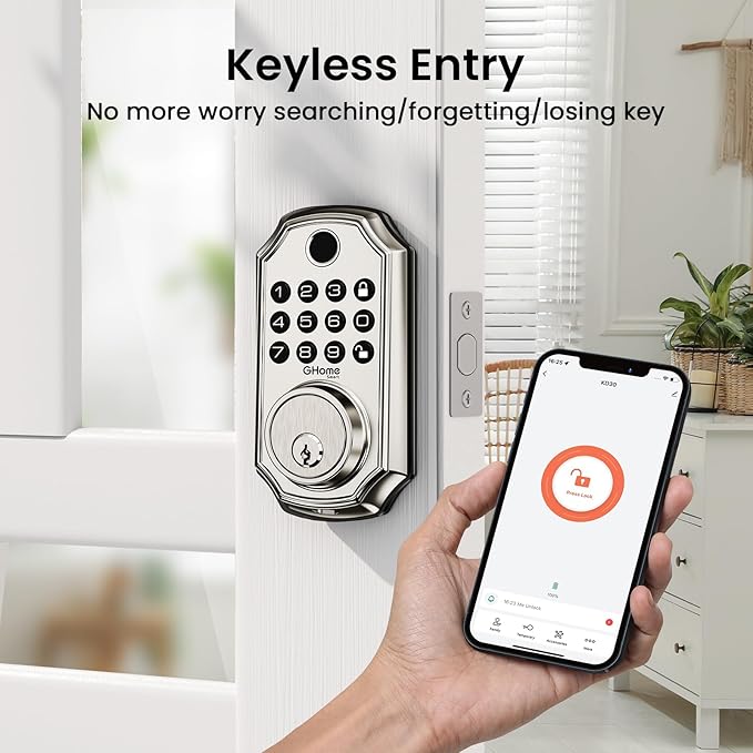 GHome Smart Door Lock KD30, Fingerprint Smart Deadbolt for Front Door, 5 in 1 Keyless Entry Door Lock, App Control, Auto Lock, 0.3s Unlock, Easy Install, for Home/Apartment/Office