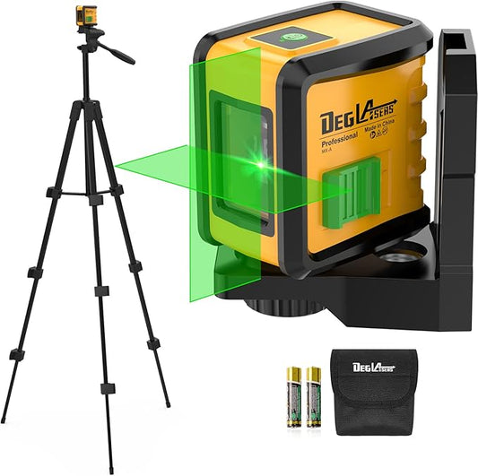Laser Level with Tripod, 100ft Green Cross Line Laser Level with 18" Lightweight Aluminum Adjustable Tripod, Self leveling and Pulse Mode,Battery,Carrying Bag Included