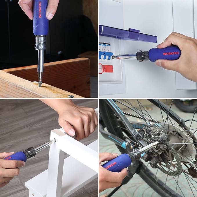 WORKPRO 11-in-1 Screwdriver/Nut Driver Set Tool Comfort Grip, All in One Multi-bit, Portable Screw-driver, 8 Bits (Philips/Slotted/Torx/Square), 3 Nut Driver Sizes