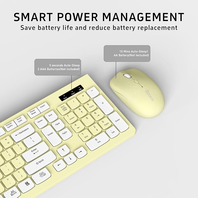 Canary Wireless Keyboard and Mouse Combo - Full-Sized Keyboard and Adjustable DPI Mouse, 2.4GHz USB Receiver, for PC, Windows, Desktop, Laptop - Yellow
