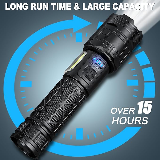 Cinlinso Rechargeable LED Flashlights 90000 High Lumens 2 Pack, Super Bright Flash Light with 7 Modes, IPX7 Waterproof, Powered Handheld Flashlight for Home Camping Emergencies