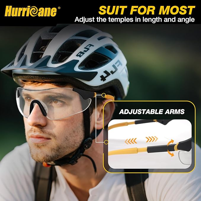 HURRICANE UV400 Safety Glasses, Clear Lens, Lightweight Protective Goggles with Anti-Fog & Anti-Scratch Coating, Adjustable Nylon Frame & Flexible Temples for Work, Lab, Construction, Workshop & More