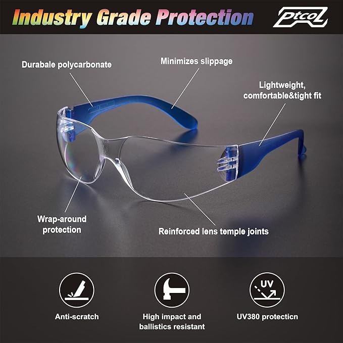 28 Pack Safety Glasses BLUE Frame (Bulk Pack of 24+4) Unisex Clear Anti-Scratch Protective Goggles Impact Resistant Lens Eyewear with ANSI Z87.1 Certified for Construction, Shooting and Laboratory