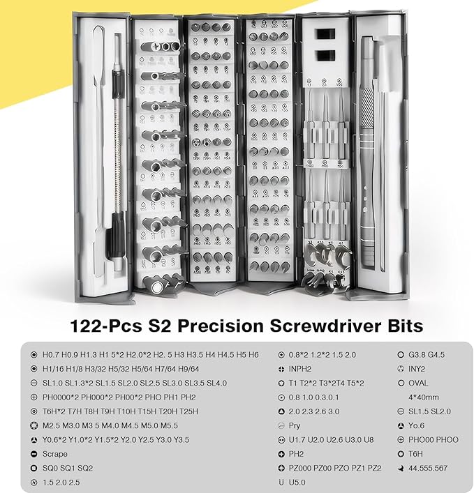 Precision Screwdriver Set 128 in 1 Professional Multi-Tool with S2 Magnetic Screwdriver Bits Roll-up Cylinder Organizer Portable Repair Tool Kit for Computer Phone Watch Electronics Maintenance