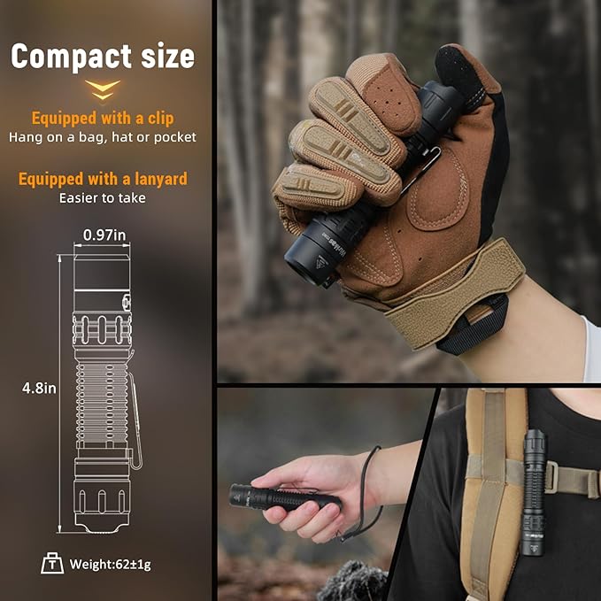 Wurkkos TD02 Led Tactical Flashlight, Super Bright Pocket Flashlights Rechargeable, 2000 High Lumens Flashlight EDC Flash Light with Type C Charging Port Tail Switch for Outdoor and Indoor Activities