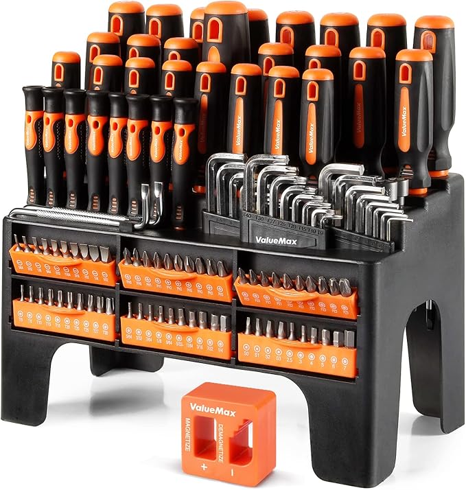 ValueMax 126-PC Magnetic Screwdriver Set with Plastic Racking Organizer, Magnetizer Demagnetizer, DIY Tools & Equipment for Men Women Mechanic, Herramientas Tool Bit Kit Home Improvement Gift