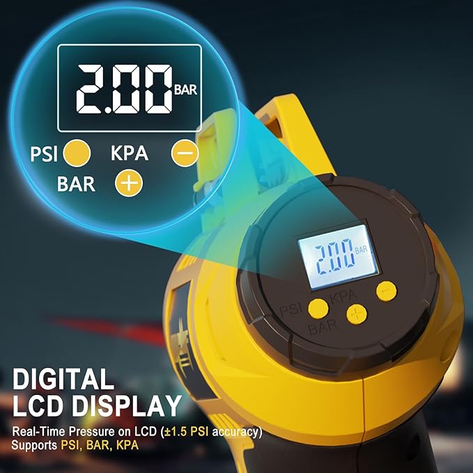 Tire Inflator Portable Air Compressor Compatible with Dewalt 20v Max Battery (TOOL ONLY), 160PSI Auto Shut-off Pump, Digital Pressure Gauge, Emergency LED Light, Auto Accessories for Car Bicycle Ball