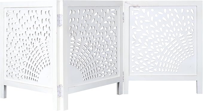 Wooden Dog Gate 20" Wide x3 Panels,White Wash Color, Total 60 inch Wide, Foldable Free Standing Dog Gate Indoor,Dcorative Gates Doorways, 3 Panels Pet Gate Extra 24" Height Bedding Craft