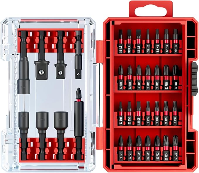 36Pcs Impact Driver Bits Set with a Storage Case, 28 Magnetic Screwdriver Bits, 5 Magnetic Sockets, 3 Socket Adapters, 1/4 In. Hex Shank Driver Tools Set for Power Screwdrivers, Electric Drill Drivers