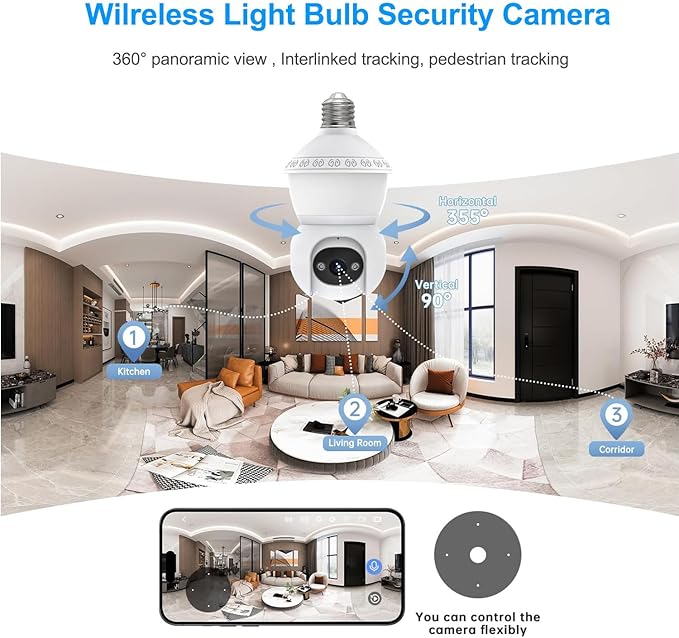 Light Bulb Security Camera, 5G/2.4GHz WiFi Lightbulb Cameras Outdoor for Home Security,2-in-1 Bulb Security Camera with LED Light E27 Compatible, Smart AI Human Detection,Color Night Vision (1Pack)