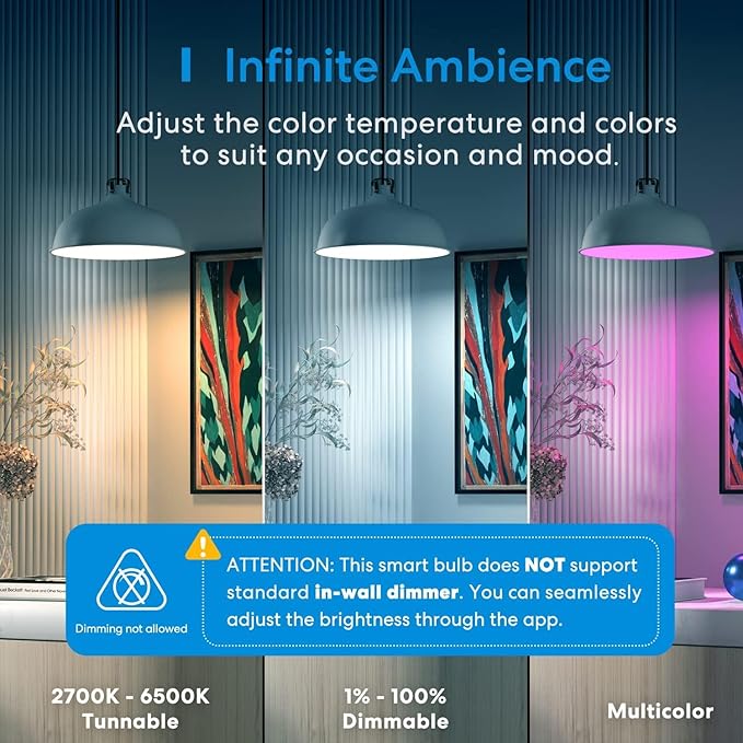 meross Smart Light Bulb, BR30 WiFi Flood LED Bulbs Support Apple Homekit, Siri, Alexa, Google, Full Color Changing RGBCW Dimmable 1300 Lumens 100W Equivalent, White, 2 Count (Pack of 1)