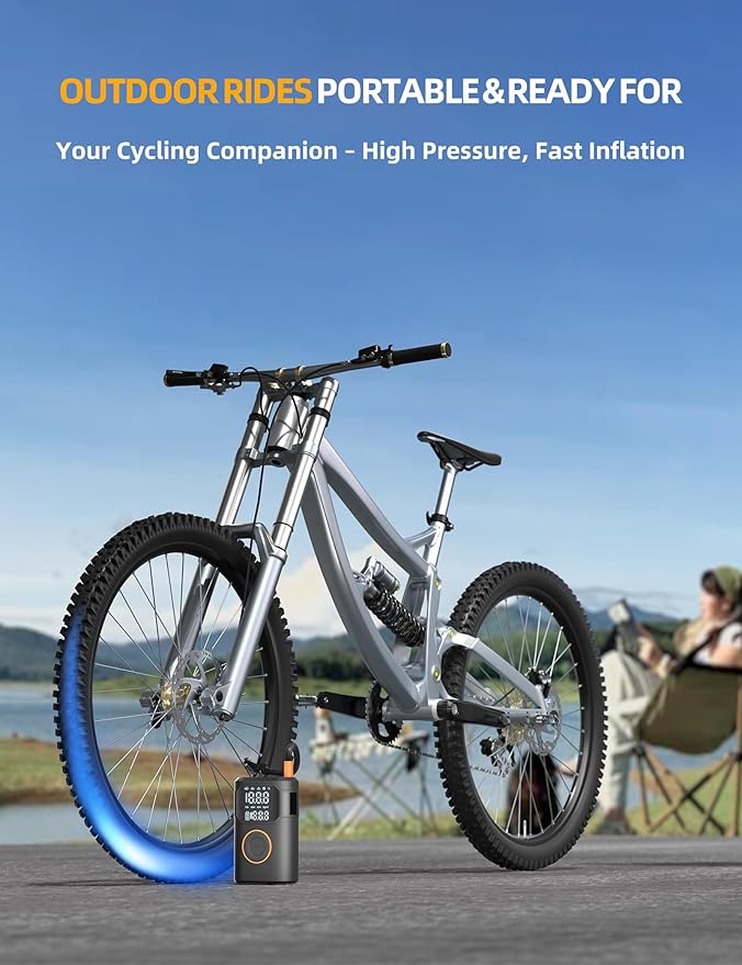 Tire Inflator Portable Air Compressor-150PSI Cordless Tire Air Pump, 5X Faster with Digital Gauge, Auto-Off & LED Light, Air Pump for Car Tires, Motorcycle, Bike, Balls & More