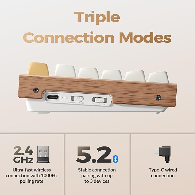 Keychron K8 HE TKL Wireless Bluetooth 2.4G Wired Triple Mode Hot Swappable Hall Effect Keyboard with QMK VIA Aluminum+Wood Frame Rapid Trigger for Mac Windows Linux-White