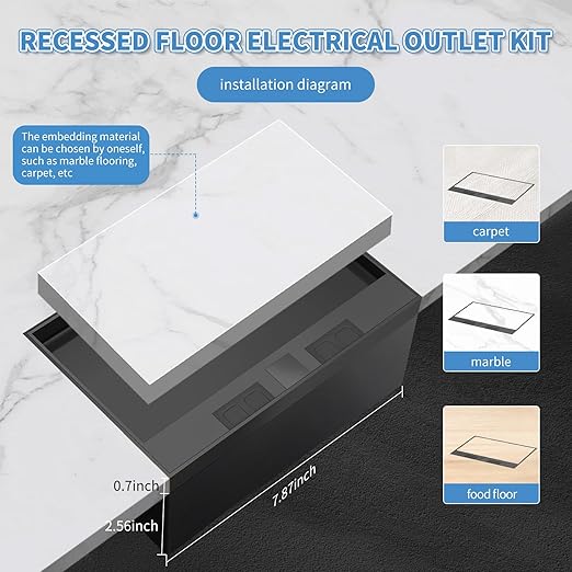 Vagueior Recessed Floor Electrical Outlet Kit,with 4 * 15A Receptacle+1 * 5V 2.1A USB Charging Ports+2-Port RJ45 Datacom Receptacle，Waterproof Electrical Outlet Covcer Box,Black