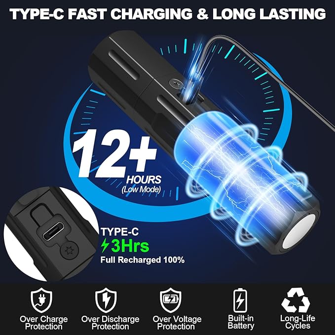 Rechargeable Flashlights High Lumens - Super Bright Small Pocket Magnetic Flashlight, 8 Modes LED Tactical Flash Light, Dual Button Powerful Flashlight for Camping (1, Pure Black)