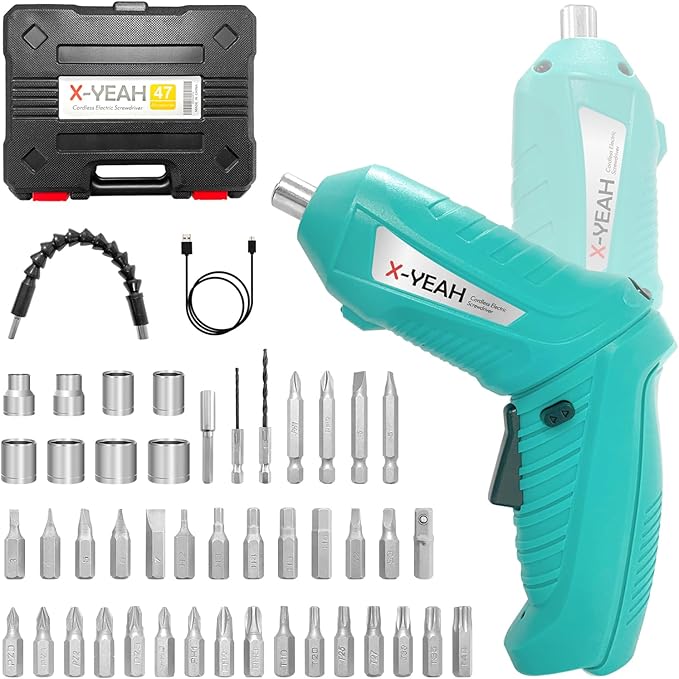 Small Electric Screwdriver, 3.7V Rechargeable Cordless Screwdriver with LED Light, Electric Screwdriver Kit Includes 45pcs Bit Set, USB Charging Cable, Carrying Case