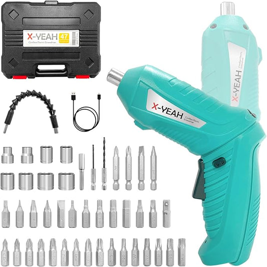 Small Electric Screwdriver, 3.7V Rechargeable Cordless Screwdriver with LED Light, Electric Screwdriver Kit Includes 45pcs Bit Set, USB Charging Cable, Carrying Case