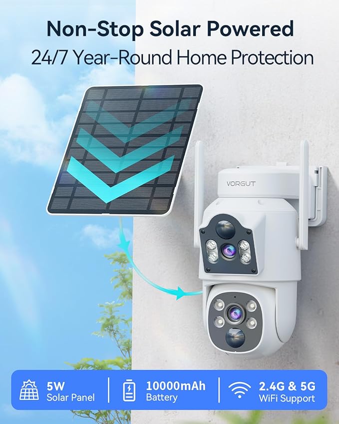 Solar Camera Outdoor Wireless System, 4MP+ 4MP Dual Lens Solar Powered Camera for Home Security with 12'' Monitor 16CH NVR, 360° PTZ, 2.4G/5G WiFi, Human Detection, Color Night Vision, 500G HDD
