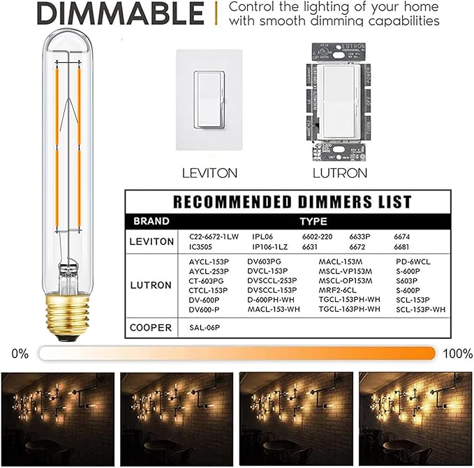 Leools Dimmable E26 Light Bulb 8W Equal 75 watt led Light Bulb Warm White 2700K AC120V Edison Light Bulbs 75 Watt 800LM Clear T10 led Bulb for Rustic Pendant,Industrial Pipe,Wall sconces,4Pack