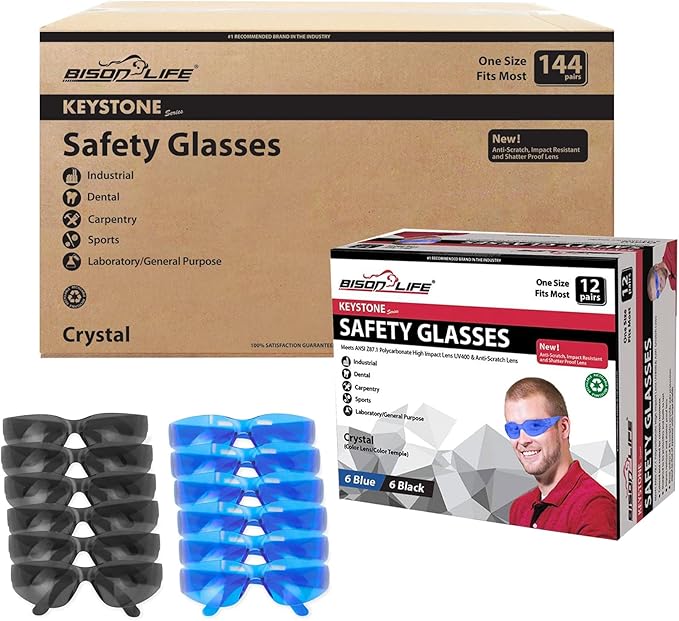 BISON LIFE Keystone Color Lens Safety Glasses | Anti Scratch | Impact Resistance | ANSI Z87.1 Standard | UV 400 Protection