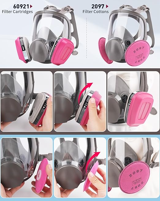 Full Face Respirator Mask - 6800 Reusable Gas Mask Anti-fog with 60921 Filters Prevent Dust Fumes Vapors Widely Used for Painting, Sanding, Polishing, Spraying and Other Work Protection