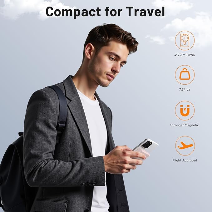 Magsafe Portable Charger 10000mAh Qi2 15W Fast Charging Magnetic Power Bank, Battery Pack with Foldable Stand, PD20W USB C Built in Cable, Mag Safe Only for iPhone 17/16/15/14/13/12 Series