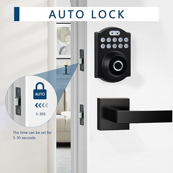 Keyless Entry Door Lock Set, Fingerprint Door Lock with 2 Door Knobs, Smart Front Door Lock with 2 Keys, Anti-Peeking Electronic Keypad Deadbolt, Auto Lock, Waterproof, Easy Installation