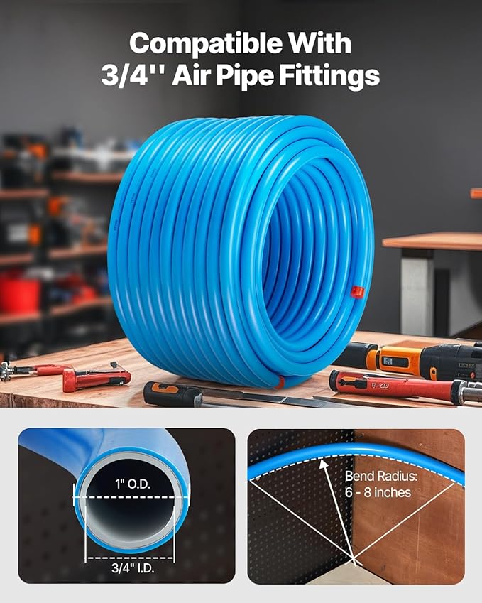 VEVOR Air Compressor Line Kit, 200FT x 3/4", HDPE-Aluminum Compressed Air Piping System, Leak-Proof & Easy-to-Install, Compressed Air Line Tubing Kit for Garages Workshops, Blue