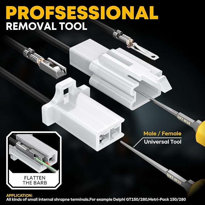 Automotive Electrical Wire Connectors Crimping Tool Kit, 2.8mm 2 3 4 6 9 Pin Connector, AWG 24–14 Ratchet Crimping Tool with Extractor, for Car, Motorcycle, Boat, Trailer Wire Harness Repairs