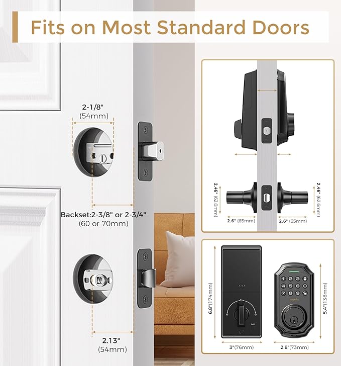 Keyless Entry Door Lock with 2 Handle Set - Smart Electronic Keypad by App - 100 User Codes & One-Time Passcode - Front Door Lock Set - Auto-Lock Front Door - Easy Install
