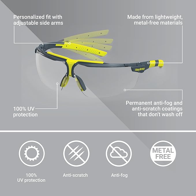 HexArmor VS300 Safety Glasses with Adjustable Side Arms Z87+ for Men and Women