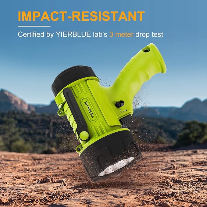 YIERBLUE Rechargeable Spotlight Flashlight with Super High High Lumen LED, IP67 Waterproof Long Running Spot Light searchlight, Impact Resistant Handheld Spotlight with Foldable Stand and Red Lens