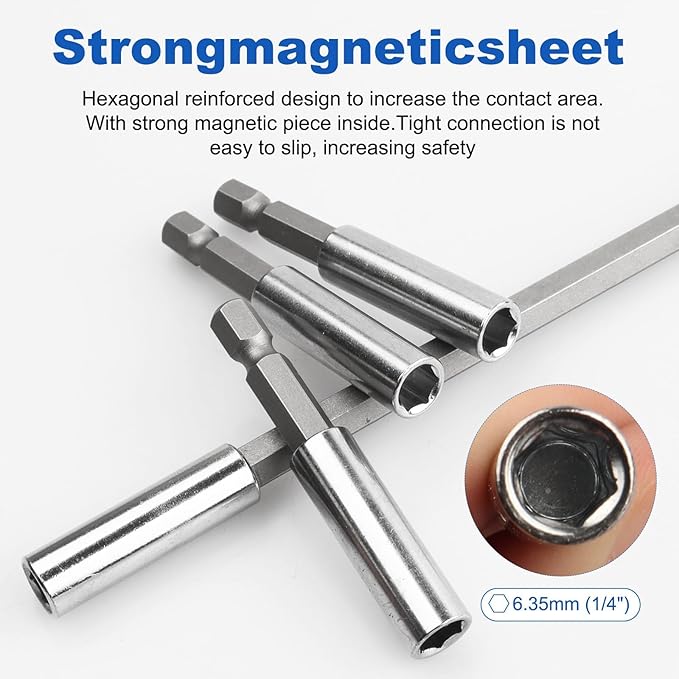 Rocaris 9 Pack Strong Magnetic Drill Bit Extension Holder, 1/4" Hex Shank, S2 Steel Magnetic Screwdriver Extension for Impact Driver, 2 inch, 4 inch, 6 inch