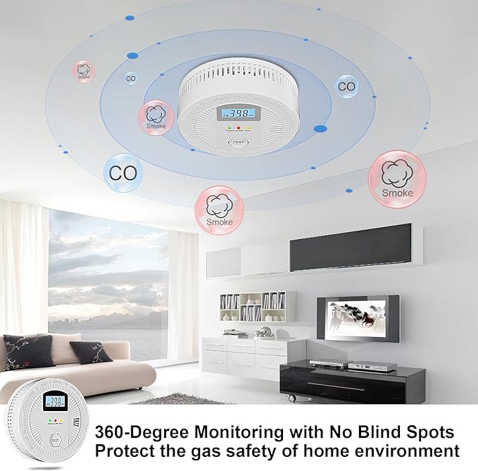 Combination Carbon Monoxide and Smoke Alarm with Digital Display, Battery Operated Smoke and Carbon Monoxide detectors 1-Pack