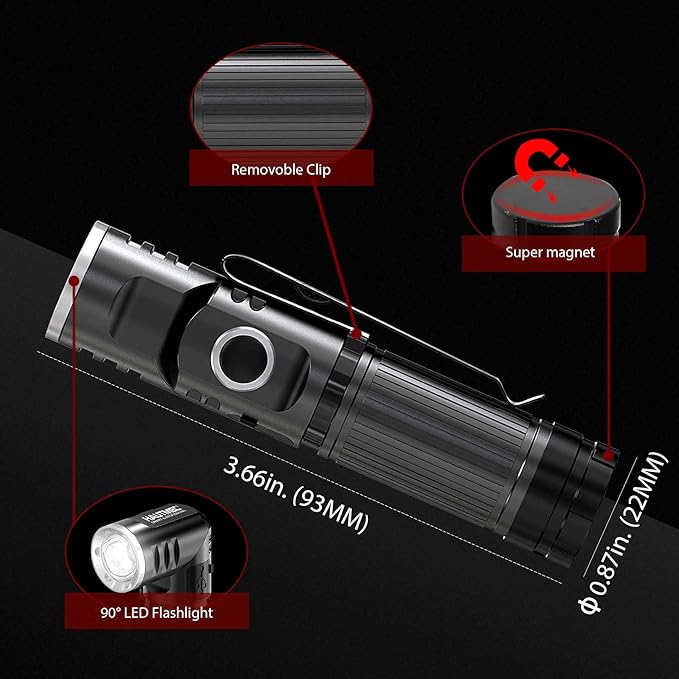 HAUTMEC Rechargeable LED Flashlights 500 High Lumens Super Bright Magnetic Flashlight Waterproof Mini Flashlight 3 Modes Handheld Small Swivel Flashlights Powerful for Camping, Outdoor, Hiking